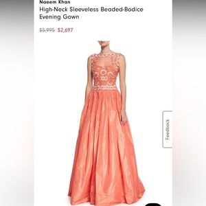 Naeem Khan High-Neck Sleeveless Beaded-Bodice Evening Gown Dress